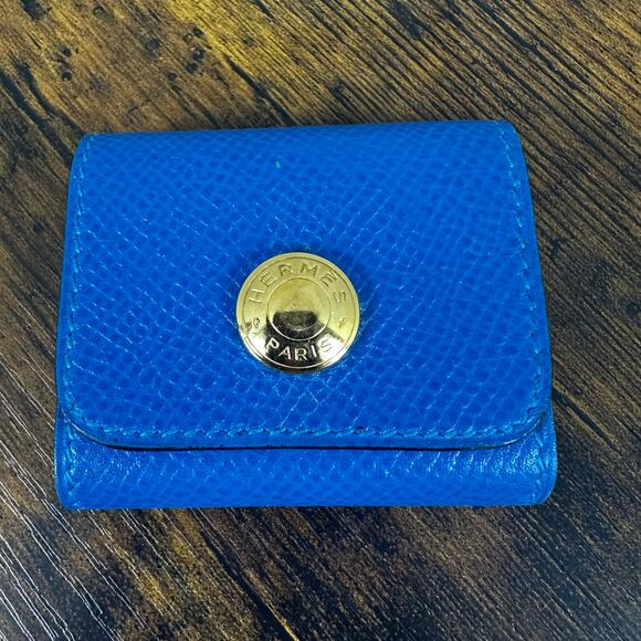 Hermes Accessories - Hermes Royal Blue Leather Mini Sticky Note Post It Holder
